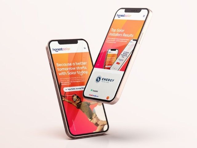 Two floating phones showing the Honest Solar Website
